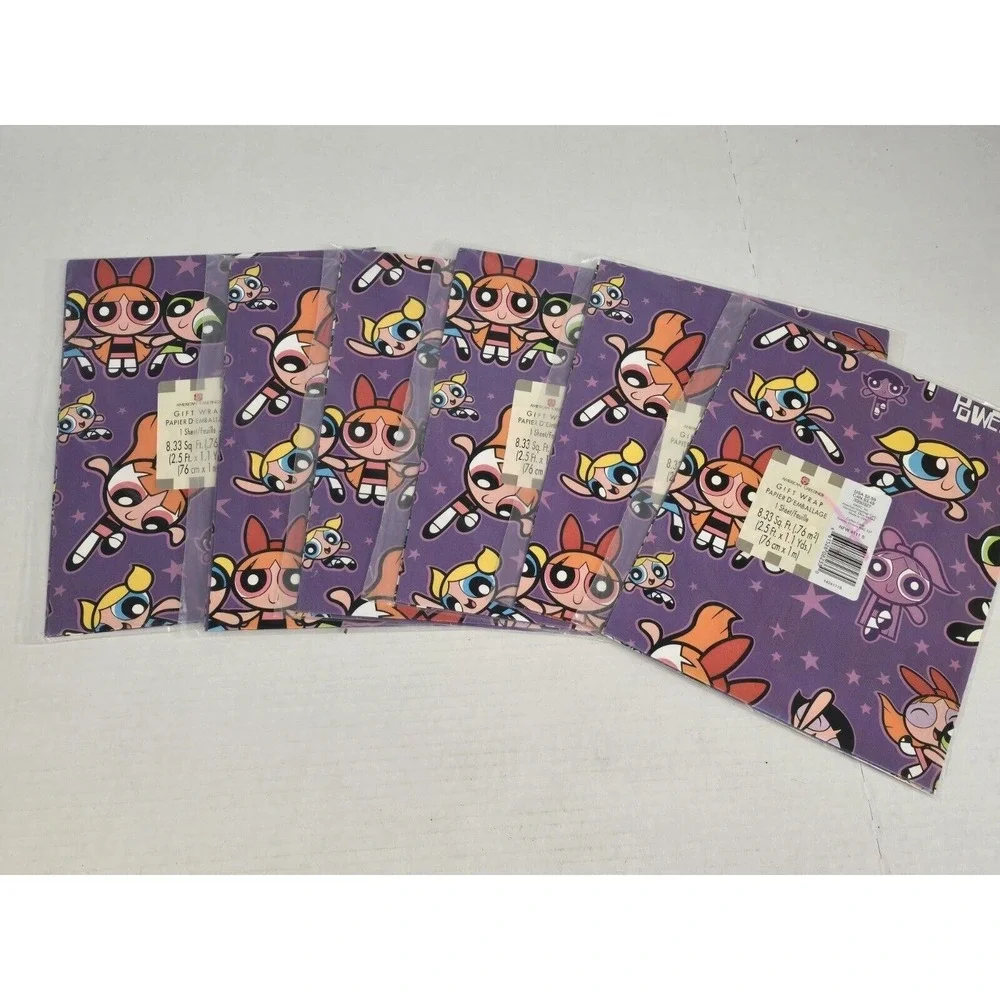 New Vtg (6) Power Puff Girls Gift Wrapping Paper American Greetings 8.33 Sq Ft